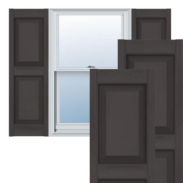 Ekena Millwork 14-1/2 in. x 28 in. Lifetime Vinyl Custom Two Equal Raised Panel Shutters Pair Tuxedo Grey