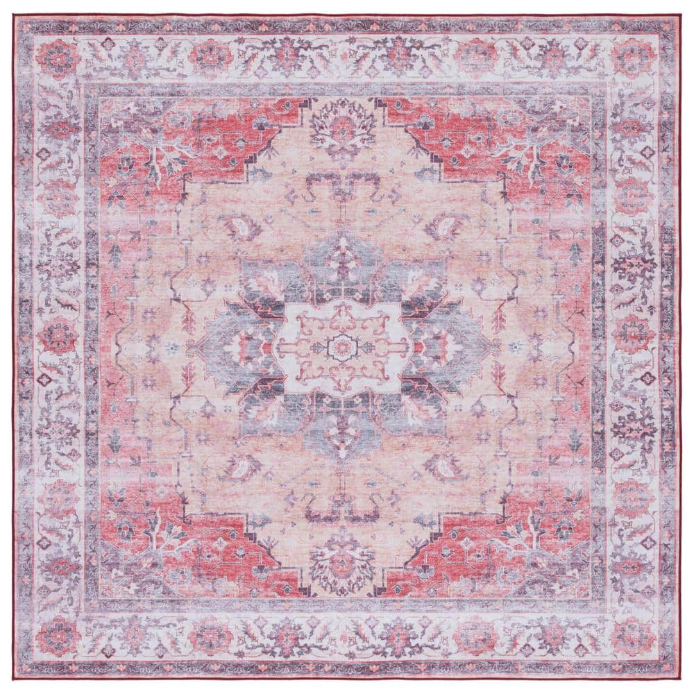 Tucson Square Rust Beige Easy-Care Synthetic Area Rug