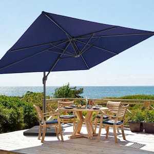 Navy Blue Premium 11.5 x 9 ft. Cantilever Patio Umbrella with a Base, 360° Rotation and Infinite Canopy Angle Adjustment
