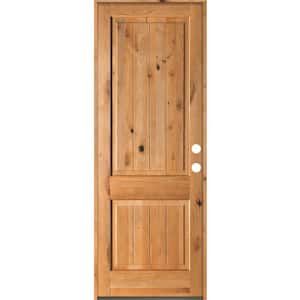 42 in. x 96 in. Rustic Knotty Alder Square Top V-Grooved Clear Stain Left-Hand Inswing Wood Single Prehung Front Door