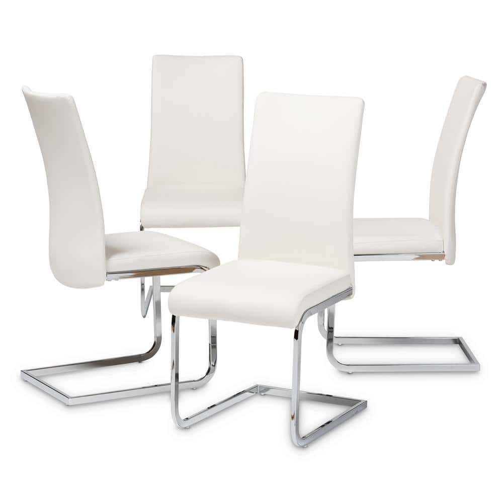 White Dining Chairs Set Of 4, White Faux Leather Parsons Chairs