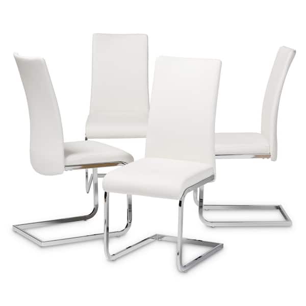 Baxton Studio Cyprien White Faux Leather Upholstered Dining Chair (Set of 4)