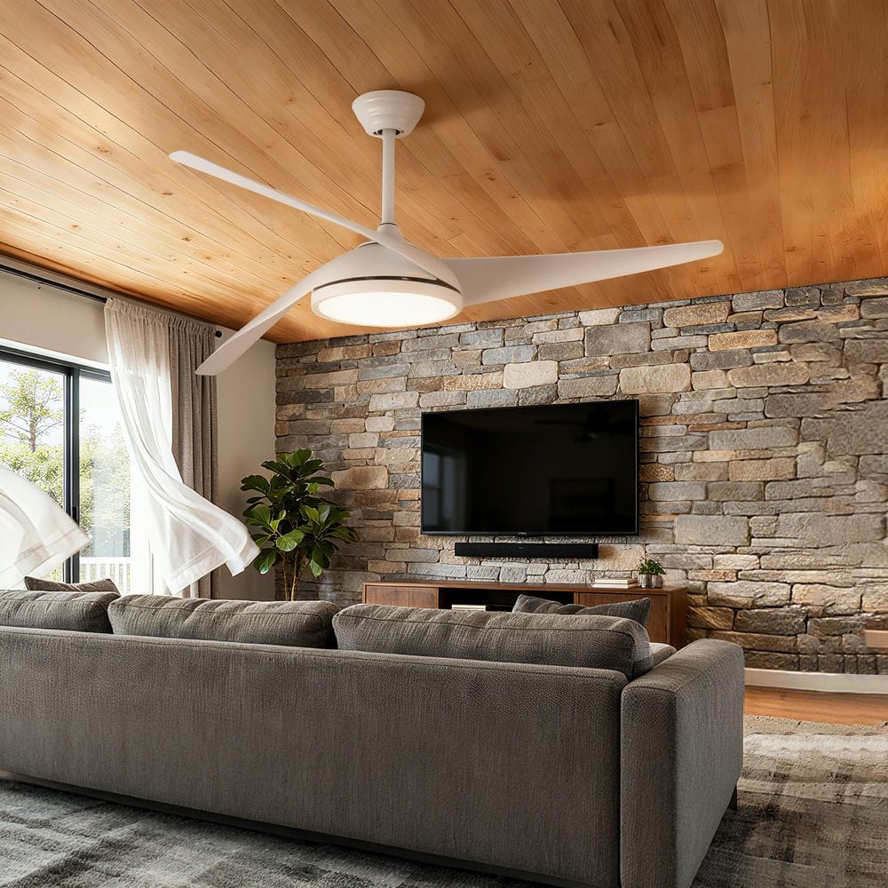 52 in. Indoor White 3-ABS Blades Downrod Standard Outdoor Ceiling Fan with Integrated LED Light and Remote Included price history on PriceWatchPro