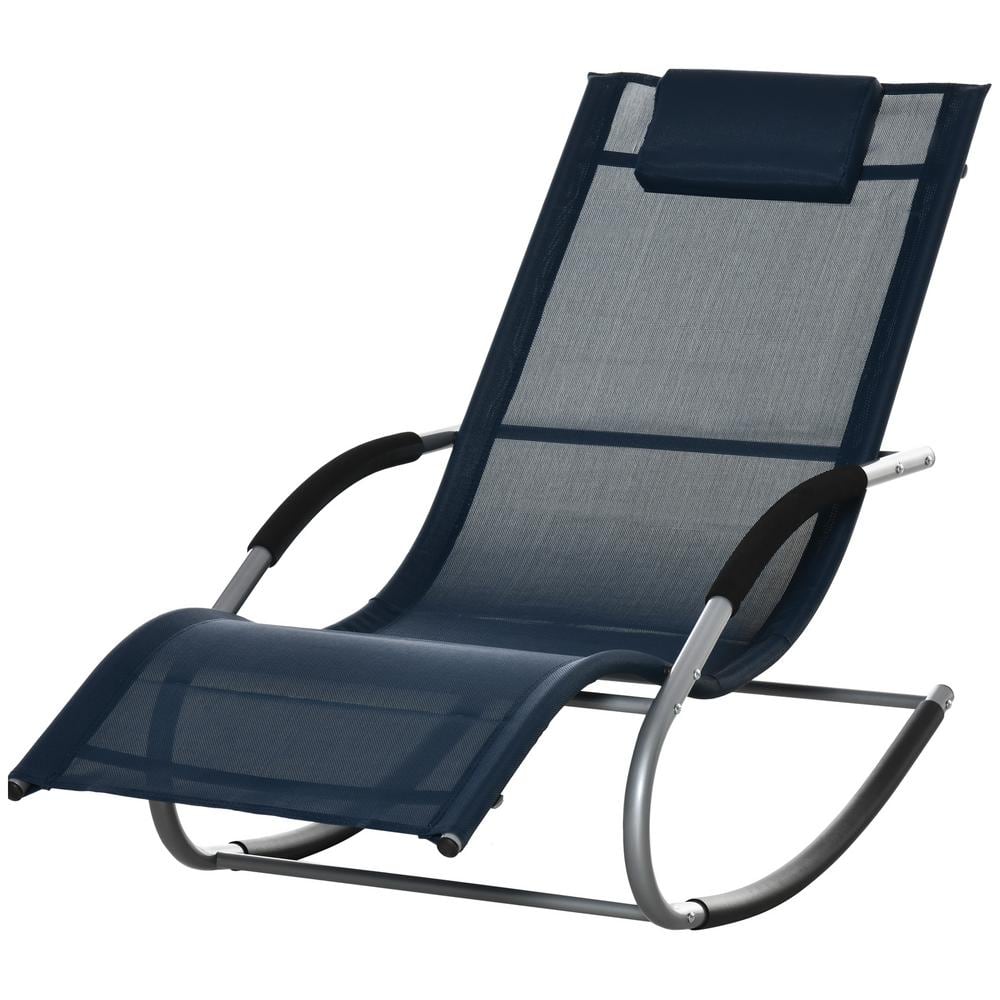 Navy Blue Steel Zero Gravity Rocking Chaise Lounge Chair