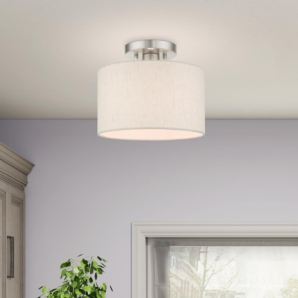 Brushed Nickel Drum Shade Semi Flush Mount Light