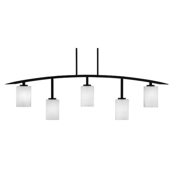 Unbranded Siena 5-Light Matte Black Billiard-Light with White Muslin Glass Shades