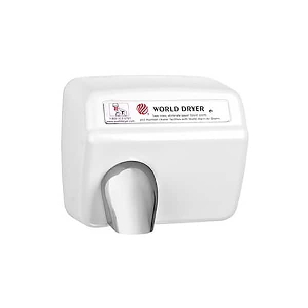 WORLD DRYER Model A Electric Hand Dryer, Heavy Duty, Touchless Automatic, Cast Iron, 115 Volt, White Enamel Finish