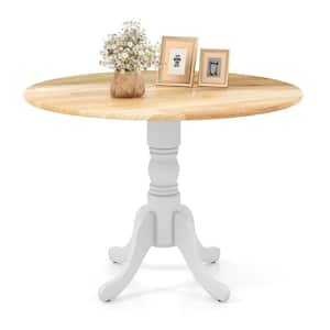 Rubber White & Natural Wood 40 in. Pedestal Dining Table Seats 4