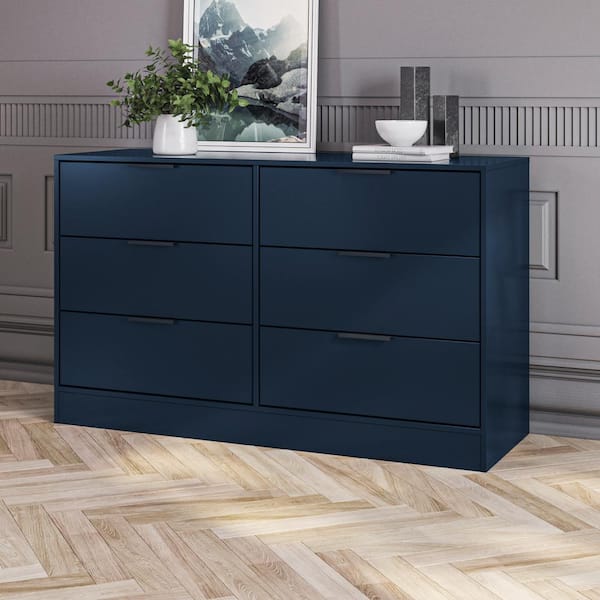 blue horizontal dresser Monaco 7 Drawer Dresser in Lightly Distressed Blue Wood