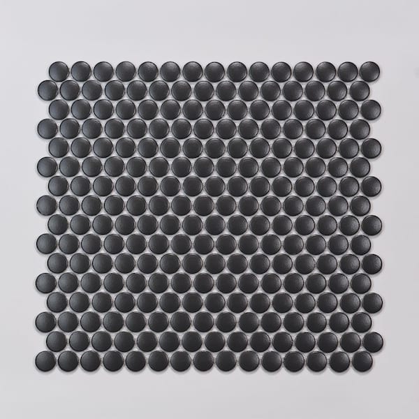 Marin 3/4 in. Penny Round Matte Porcelain Mosaic in Black Sea (9.87 sq. ft. /Case)