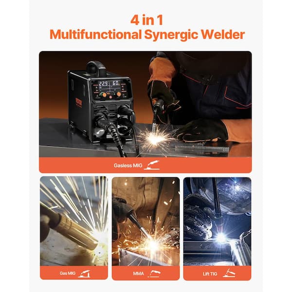 MIG Welder 200A Synergic Mig Welding Machine 4-in-1 Gas MIG/Flux Core MIG/Stick/Lift TIG 220V Multi-Process Welder