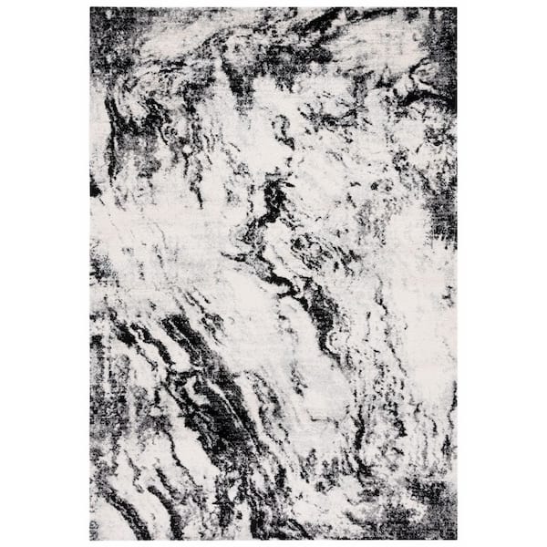 Tulum 8 ft. x 10 ft. Ivory/Black Marble Abstract Area Rug