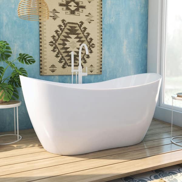 DreamLine Nile 59 in. x 28 in. Acrylic Flatbottom Bathtub in White