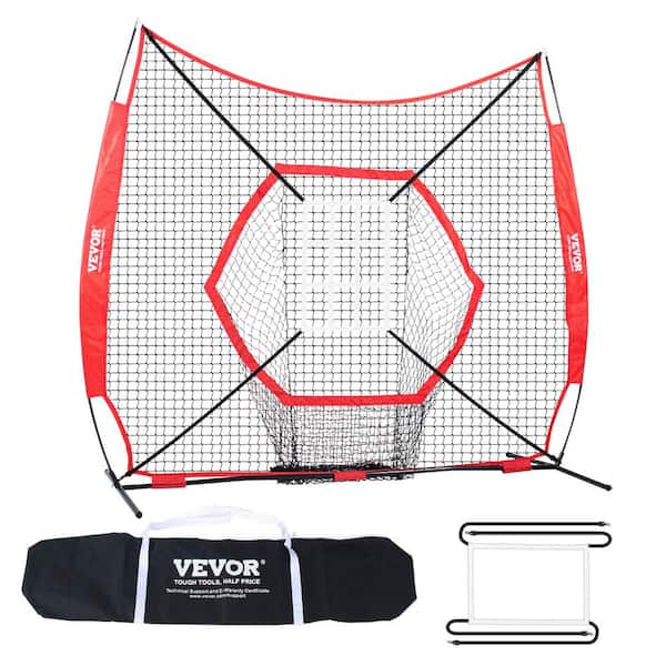 VEVOR 7 ft. x 7 ft. Baseball Softball Practice Net with Bow Frame, Carry Bag and Strike Zone