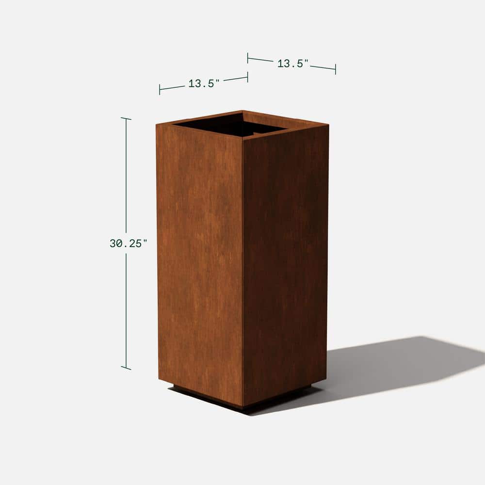 Elegant Corten Steel 24 Gallon Square Pedestal Planter