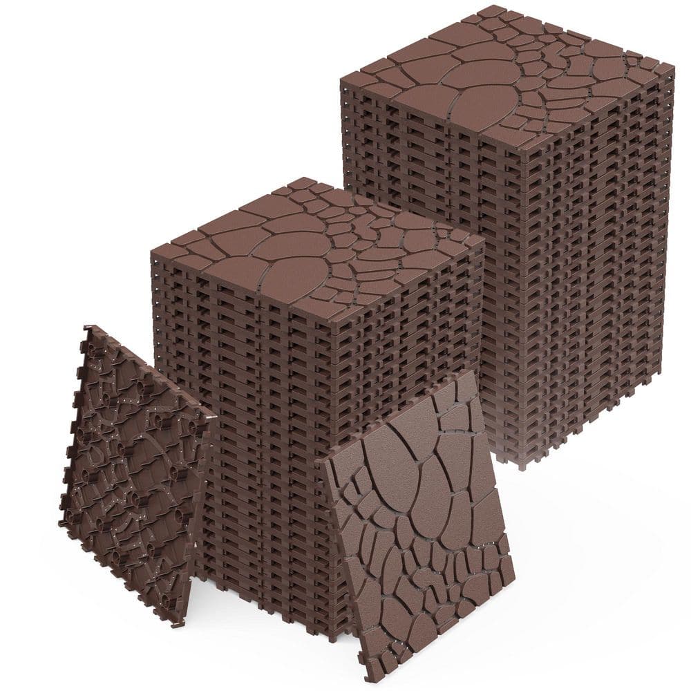 12 in. x 12 in. Red Brown Stone Texture Square Interlocking Deck Tiles Composite Floor Tile, for Porch Poolside(44-Pack) price history on PriceWatchPro