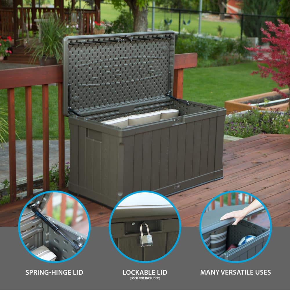Brown Lockable High-Density Polyethylene Outdoor Deck Box Bench
