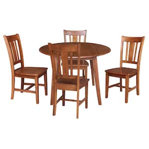 Set of 5-pcs - 42 in. Distressed Oak Drop-Leaf Solid Wood Table and 4-Side Chairs