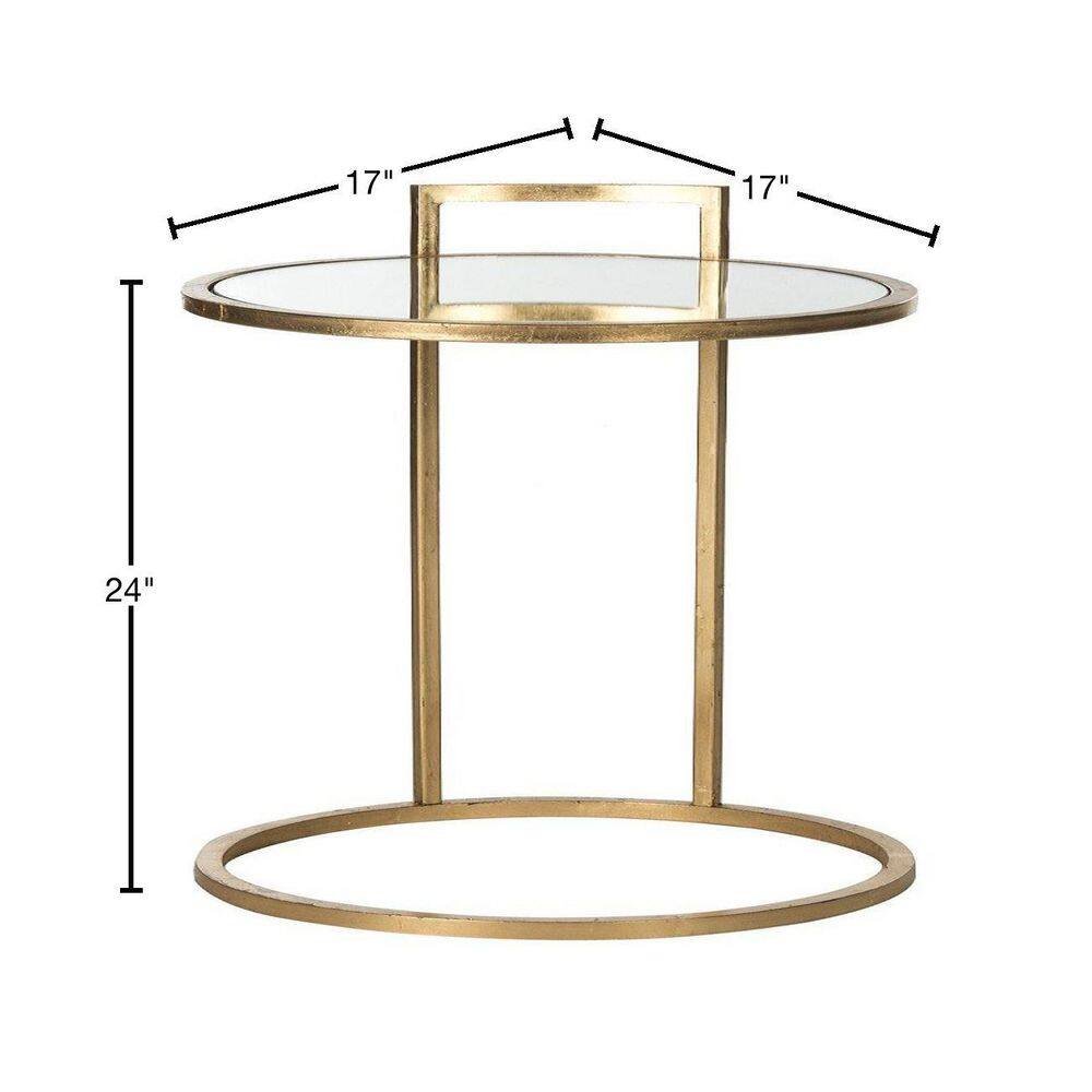 Elegant Transitional Round Metal & Glass End Table in Gold