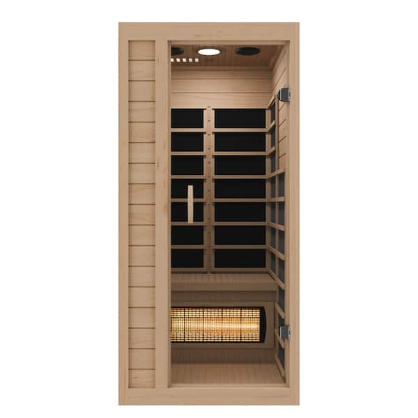 SaunaSpa Home Sauna Room 1-Person Indoor Hemlock Wooden Infrared Sauna Spa with Bluetooth Digital Control Panel