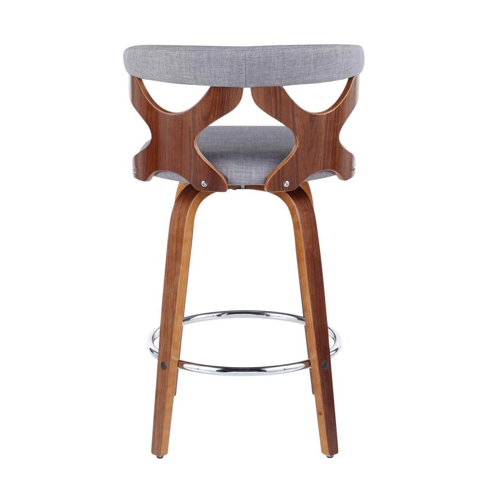 Gardenia Mid-Century Gray Swivel Counter Stool with Wood Base