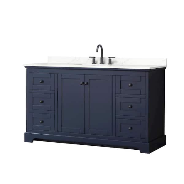 Wyndham Collection Avery 60 in. W x 22 in. D x 35 in. H Single Bath Vanity in Dark Blue with Giotto Quartz Top