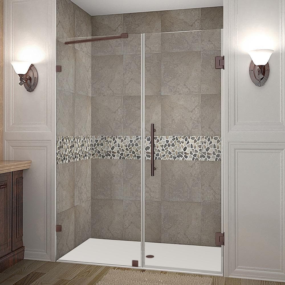 Bronze Frameless Hinged Shower Door with Clear Tempered Glass