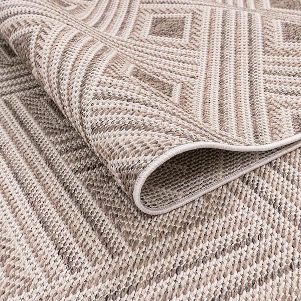 Cream/Beige/Anthracite Doormat 2 ft. x 7 ft. Indoor/Outdoor Area Rug