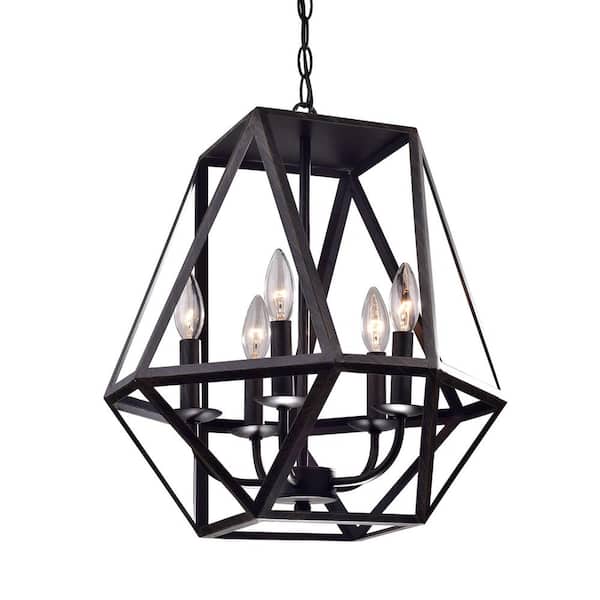 Jojospring Iris 16.1 in. W 5-Light Modern Antique Black Iron Cage Chandelier