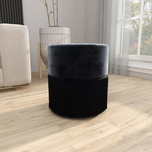Litton Lane Caspian 16 in. Black Wood Traditional Stool