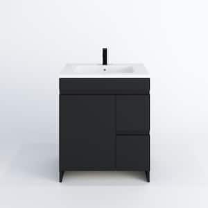 Mace 30 in. W x 20 D Single Sink Bathroom Vanity Right Side-Drawers in Matte Black with Acrylic Integrated Countertop