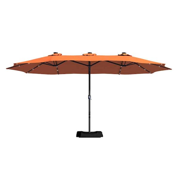 Mondawe 15 ft. Patio Market Umbrella Double-Sided Outdoor Patio Umbrella,UV Protection with Base and Solar LED Lights in Orange