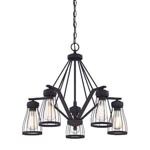 Brooklyn 5-Light Bronze Chandelier with Cage Shade For Dining Rooms