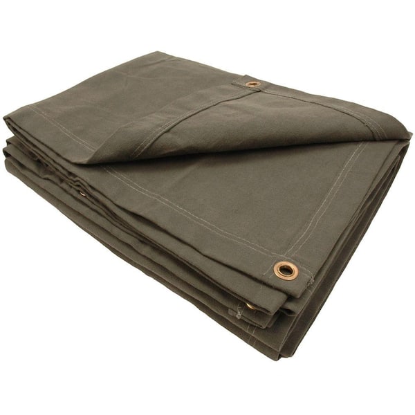 Sigman 6 ft. 8 in. x 8 ft. 8 in. 15 oz. Olive Drab Heavy Duty Canvas Tarp-DISCONTINUED