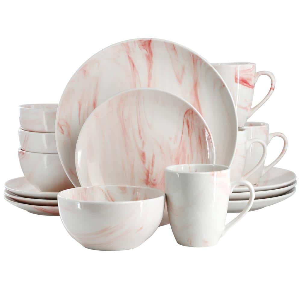 Fine Marble 16-Piece Porcelain Dinnerware Set in Red