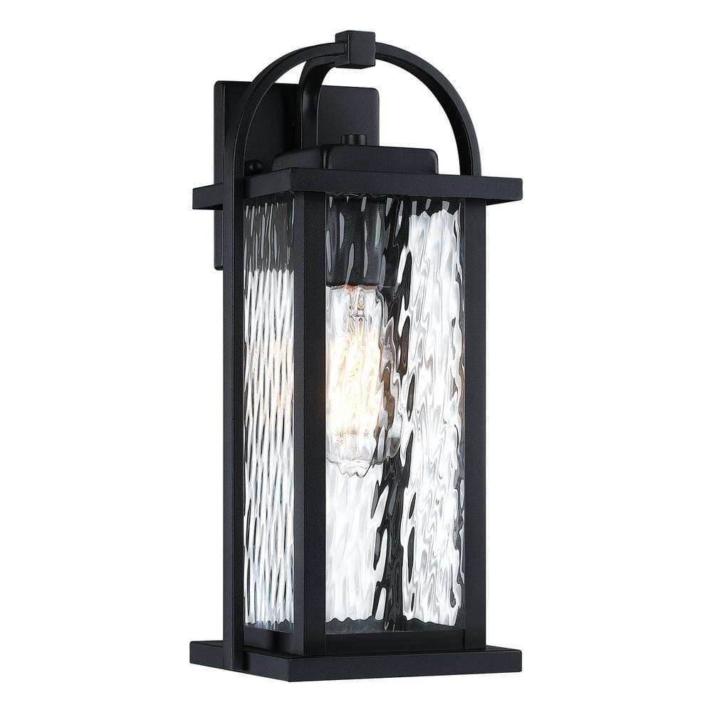 15.25 in. 1-Light Matte Black Outdoor Wall Lantern Sconce with Clear Water Glass, No Bulbs Included price history on PriceWatchPro