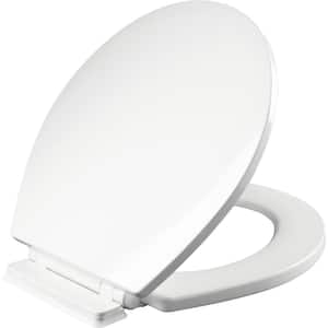 Belmont Round Slow Close Enameled Wood Closed Front Toilet Seat in White Never Loosens with Clean Seal Hinge