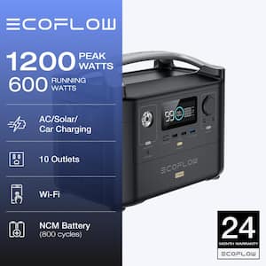 600W Output/1200W Peak Push-Button Start Battery Generator RIVER Pro Fast Charging for Home Backup Power, Camping , RVs