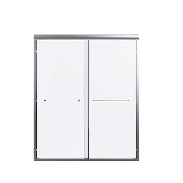 Lonni 56-60 in. W x 72 in. H Semi-Frameless Sliding Glass Shower Door in Chrome Finish With 1/4 in.(6mm) Clear Tempered Glass