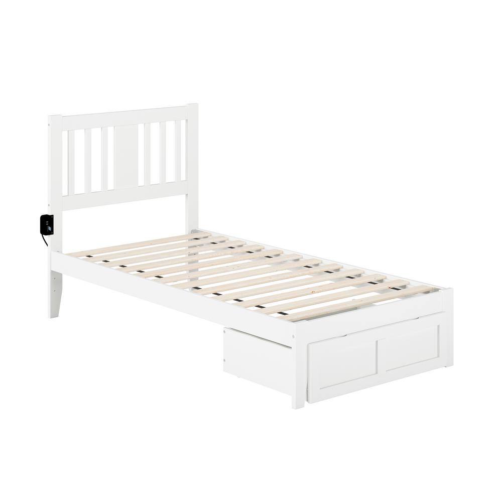 AFI Tahoe White Twin Solid Wood Storage Platform Bed with Foot Drawer ...