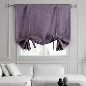 Iris Purple Faux Linen Room Darkening 46 in. W x 63 in. L Rod Pocket Tie-Up Window Shade (1 Panel)