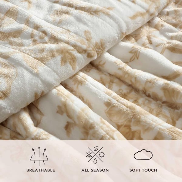 Laura Ashley Bedford 1-Piece Bone Plush Fleece Queen Electric