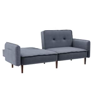 Gray Fabric Futon Sofa Bed for Living Room with Solid Wood Leg