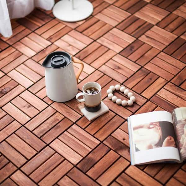 1 ft. x 1 ft. Quick Deck Solid Acacia Wood Interlocking Deck Tile in Mocha Cube (10 sq. ft. per Box)