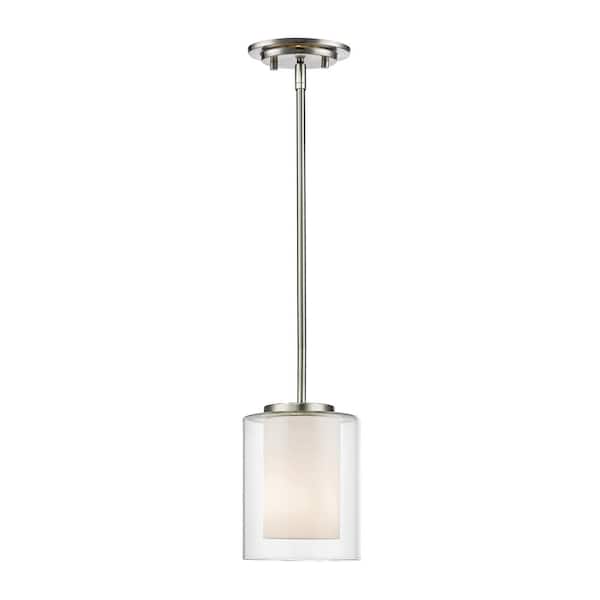 Unbranded Wesson 1-Light Brushed Nickel Modern Pendant with Clear Outside, Matte Opal Inside Glass Shades