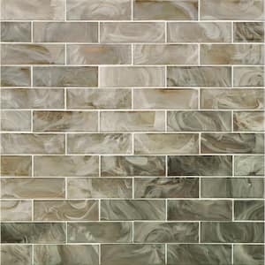 Opalina Beige Subway Beveled 11.75 in. x 11.75 in. Glossy Glass Mesh-Mounted Mosaic Tile (0.96 sq. ft./Each)