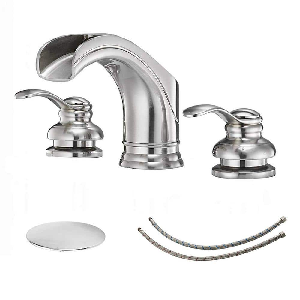 BWE 8 In. Waterfall 2-Handle Bathroom Widespread Sink Faucet With Pop ...