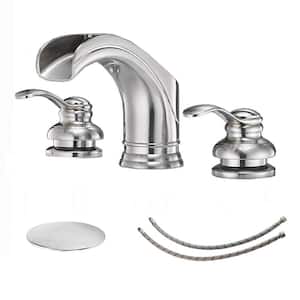 8 in. Waterfall 2-Handle Bathroom Widespread Sink Faucet With Pop-up Drain Assembly in Spot Resist Brushed Nickel