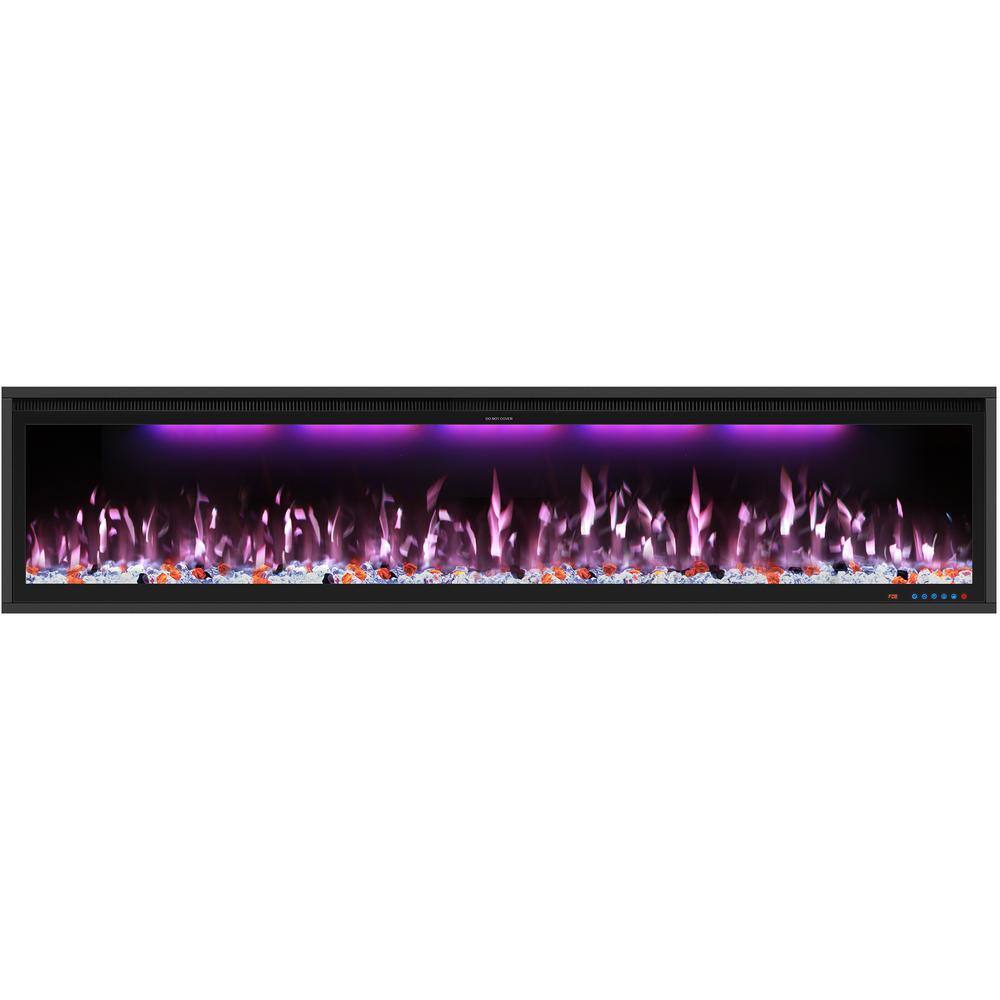 72 Inches Electric Fireplace Inserts, Recessed And Wall Mounted Heater Indoor Use Remote Control 13 Color Flames Log Crystal 9h Timer 750 1500w