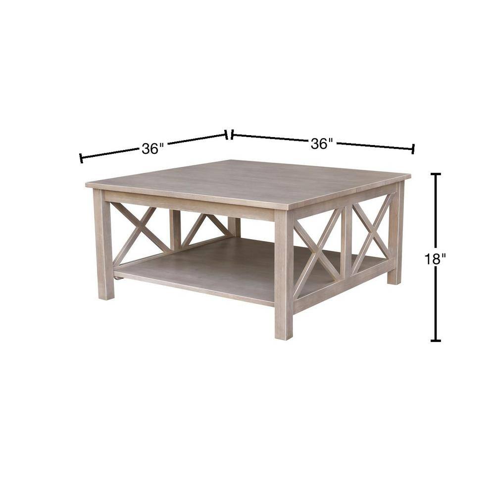 Elegant Transitional 36" Square Wood Coffee Table in Washed Gray